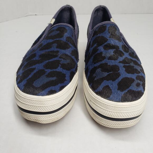 Keds x Kate Spade New York Triple Decker Sneakers 7 Blue Leopard Slip-on Calf - Picture 6 of 15